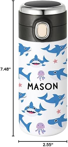 Miniatura 8 de Andaz Press Vaso personalizado para niños, botella de agua de acero inoxidable con tapa abatible a prueba de fugas, vaso de 10 onzas sin BPA para