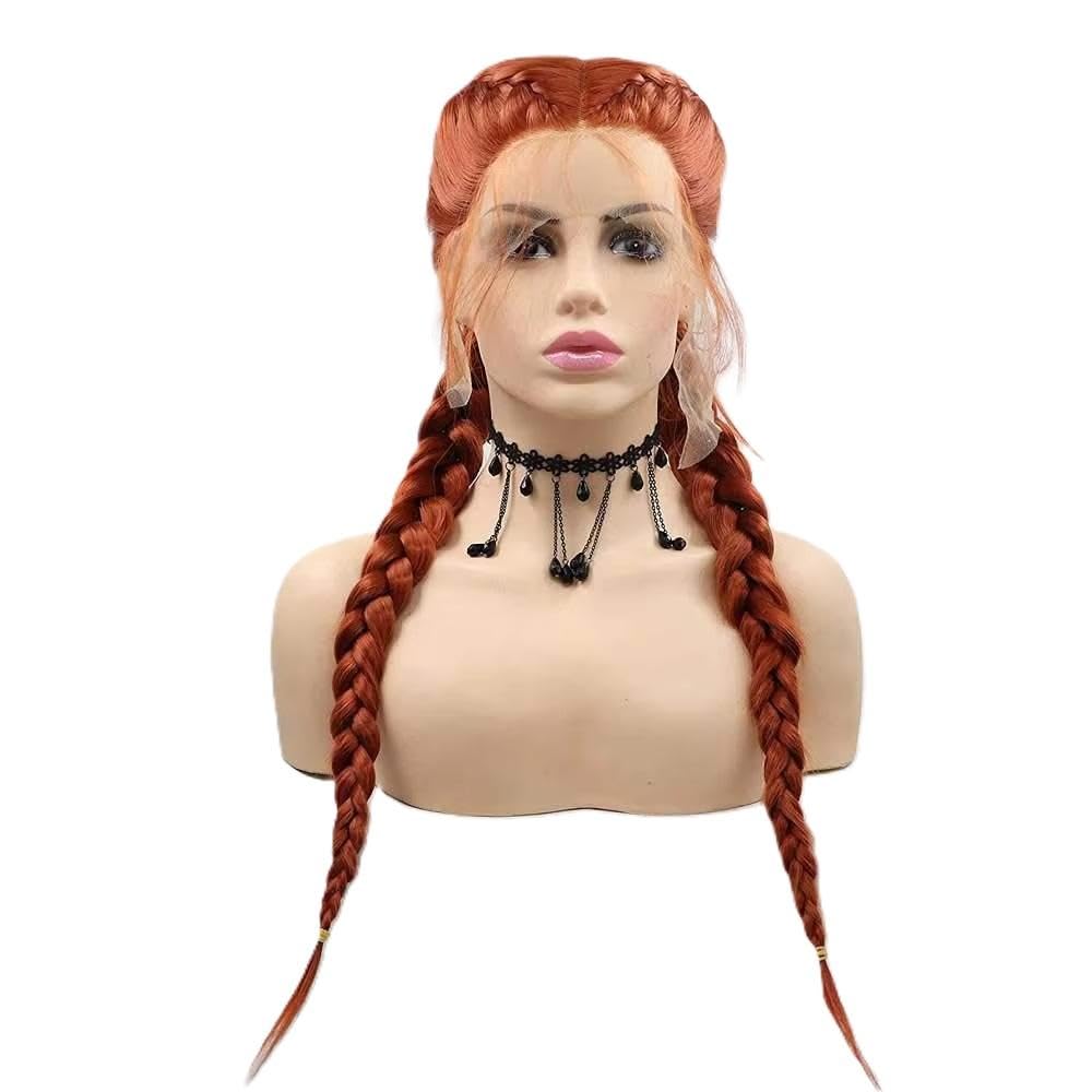 Haarpflege Kupferrote Doppelgeflecht-Lace-Front-Perücke Hitzebeständige Faser Mit Babyhaar
