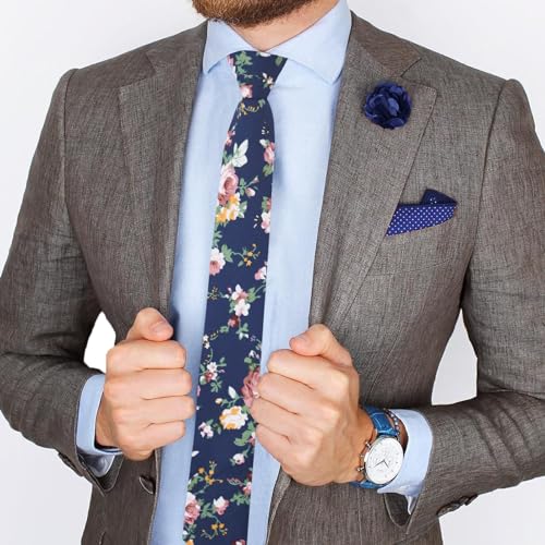 Image of Mantieqingway Floral Ties for Men Skinny Cotton Tie Flower Necktie