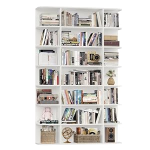 HOSTACK 85″ Tall Bookshelf, 7 Tier Open Shelves Bookcase, Triple Wide Bookcase with 21 Open Display Shelves, Freestanding Bookshelf, Large Home Decor Furniture for Living Room, Bedroom, Library, White