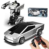 Transform RC Cyber Pickup Truck Cars Robot Toy for Kids, 2.4GHz Remote Control Car with One-Button Deformation 360° Rotation LED Lights Valentine's Day Birthday Gifts for Boys Age 4-7-8-12（1:18 Scale）