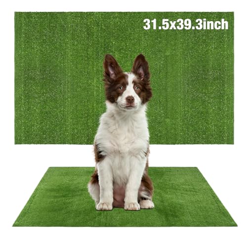 Image of GLOBREEN Fake Grass Pee Pad for Dogs, 31.5 inchx39.3 inch Puppy Potty Training Turf, Pets Artificial Grass for Patio Balcony Outdoor, Reusable Waterproof Easy to Cut