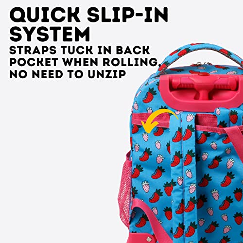 Image of J World Sunny Rolling Backpack for Kids. Roller Bag With Wheels, Strawberry
