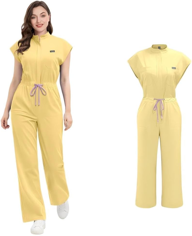 Zipper Scrubs Set Unisex Jumpsuit Medical Uniform multiple pockets