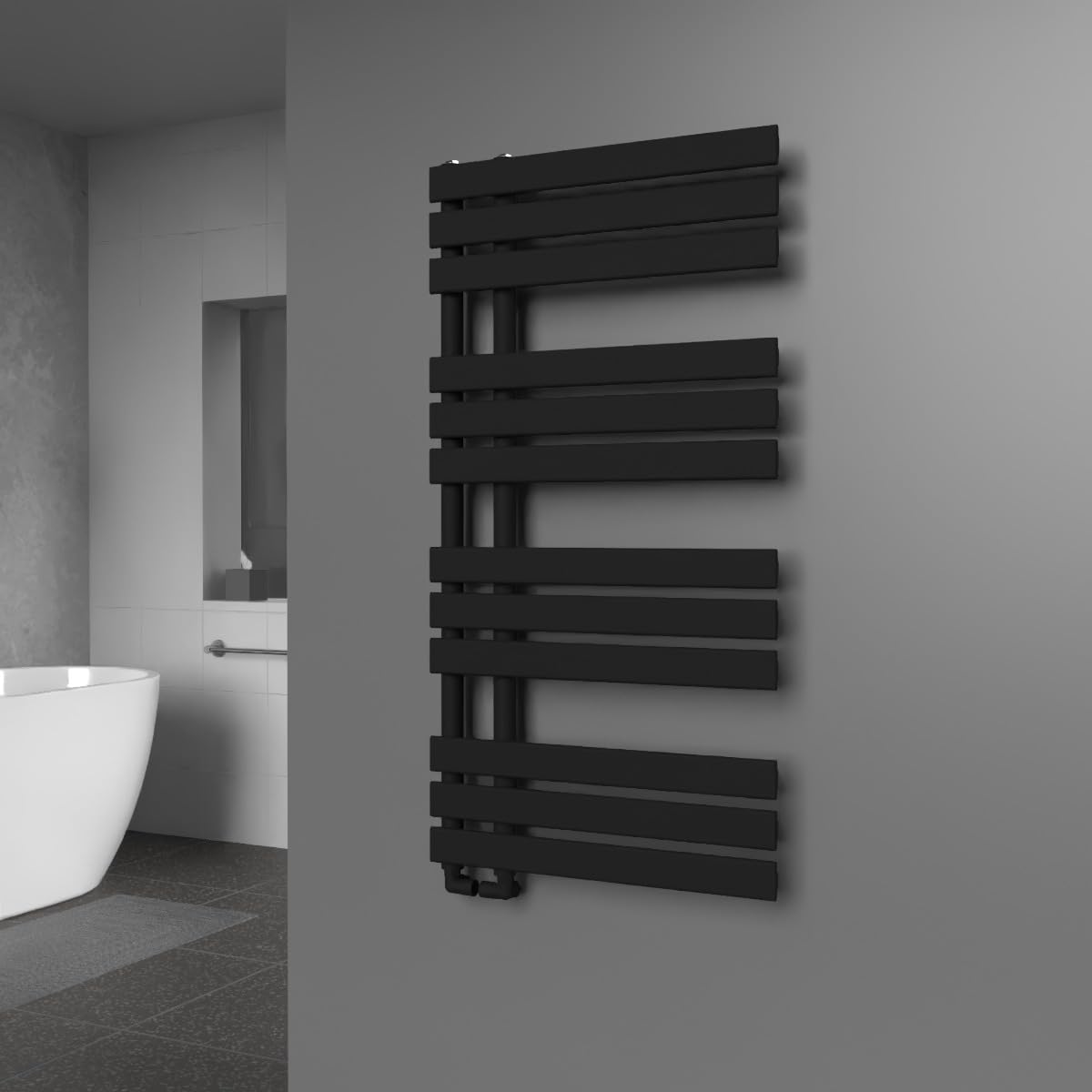 Lux Heat Black Open-Flat Designer Towel Radiator 1180Mm (H) X 600Mm (W)