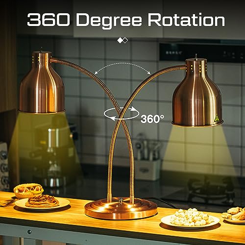 VIHOSE Food Heat Lamp Food Heat Preservation Lamp Commercial Food Warmer Light Portable Catering Heat Lamp for Restaurant Kitchen Food Heating Home Use Service Buffet, Dual Head, 250W Bulb(1 Pcs)