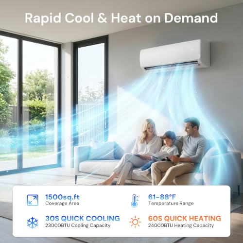 Image of MEPTY 24000BTU Mini Split AC /Heating System, 19 SEER2 Energy Efficient Mini Split Air Conditioner with Heat Pump, 230V Cools Up to 1500sq.ft, Ductless Inverter AC Unit with Pre-Charged Condenser