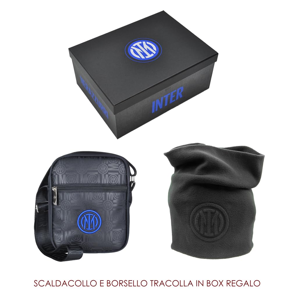 Inter Set Box Idea Regalo Natale o Compleanno, 2 prodotti, Scaldacollo e Borsello, Prodotto Ufficiale 154008