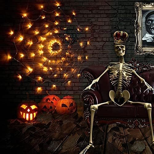 Halloween LED Spider Light Halloween Decorations Lights Spider Web LED Black Spider Lights 3.25FT Diameter 70 LED Waterproof Orange Lights and Black Spider for Halloween Party Outdoor Wall Décor