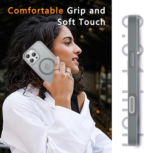 Image of LATVIN for iPhone 16 Pro Case, Magnetic Phone Cover, Compatible with MagSafe, Military Grade Protection, Translucent Matte Frosted Back, Gray