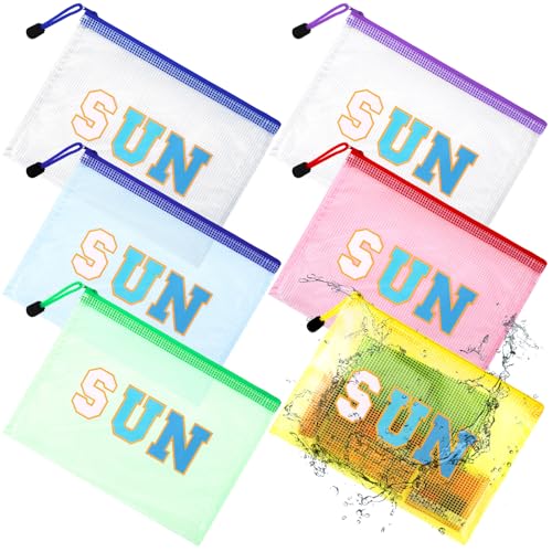 Kacctyen 12 Pcs Clear Sun Makeup Bag Beach Pool Summer Waterproof Makeup Sunscreen Pouch Portable Travel Preppy Mesh Bag Zipper Pouch Toiletry Storage Women Gift for Cosmetic Accessories(Blue,Sun)