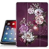 Hocase iPad Pro 12.9 3rd Generation 2018 Case, Trifold Folio Smart Stand Case with Pencil Holder, Auto Sleep/Wake Feature, Soft TPU Back Cover for iPad A1876/A1895/A2014 - Burgundy Flowers