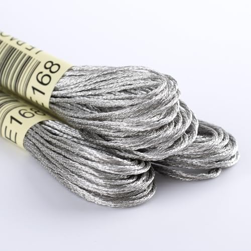 Image of 3 Skeins Metallic Embroidery Floss, Glitter Embroidery Thread String, Polyester Cross-Stitch Threads for Hand Embroidery, String Art, DIY Bracelet- Silver