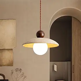 Lustre pendente estilo Wabi Sabi G9 em pedra natural para restaurante, com altura ajustável, ideal para balcão de bar, ilha ou mesa de jantar. Luminária de três braços em madeira maciça (cor