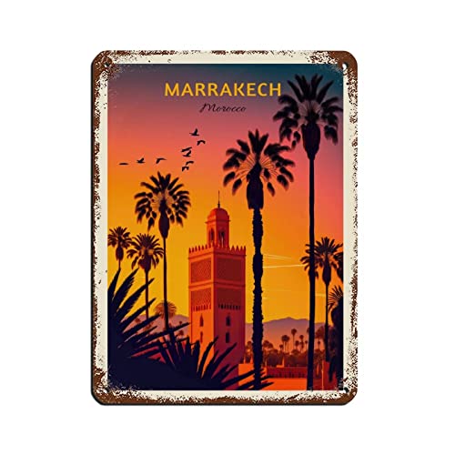 AMTETE Marrakech - Póster de viaje de Marruecos, letrero de metal vintage para pub, club, cafetería, bar, hogar, decoración de pared, póster retro de 30 x 40 cm
