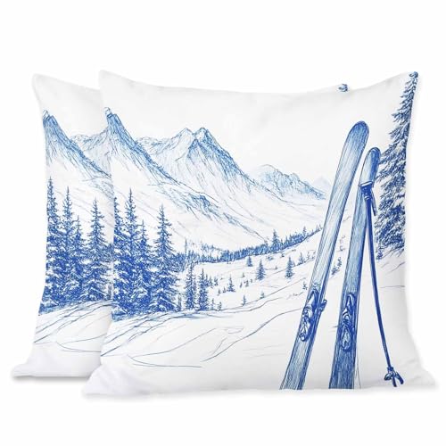 Beabes Pillow Case Ski Mountains Exciting Outdoors Sport with Skateboard