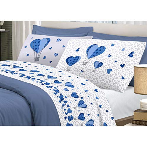 PENSIERI DELICATI Juego De Sábanas Algodón Cama De Matrimonio Estampado 0831 - Azul Cover