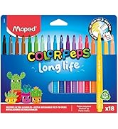 Maped - Feutres Color Pep's Long Life - Fourniture Scolaire - Feutres Lavables avec Pointe Bloqué...