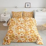 Erosebridal 60S 70S Retro Floral Bedding Set Queen Beige White Groovy Flowers Down Comforter...