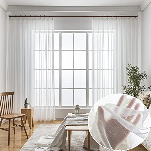 Ftinala Cortinas traslúcidas color blanco roto de 92 pulgadas de largo, 2 paneles, cortinas texturizadas de lino fino para sala de estar, cortinas transparentes color marfil rústico, plisadas para