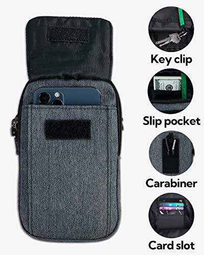 WATERFLY Bauchtasche Gürteltasche Hüfttaschen Handytasche: Kompakt Klein Multifunktional Gürtel Tasche mit Karabiner für Damen Herren EDC Camping Wandern Klettern Reisen Jagd Angeln Dunkelgrau