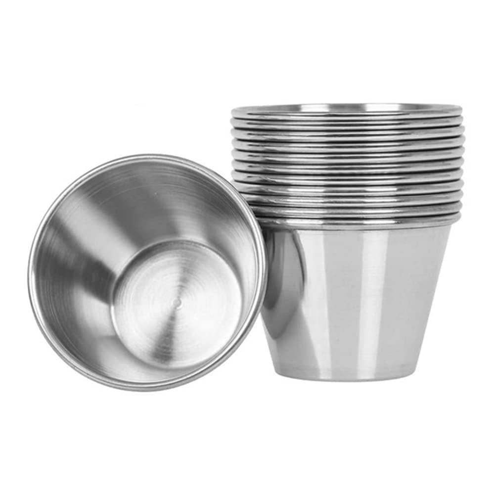 CTRLZS 1 Pack of 10 - Premium Brushed Stainless Steel Condiment Sauce Cups Spices Pots Liquid Dips Bowls - 2.5Oz 70Ml