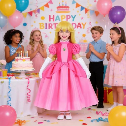 Disfraz rosa de princesa para niñas con tocado y peluca miniatura 5