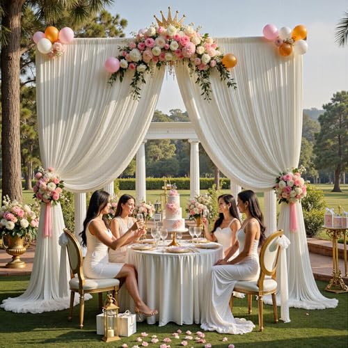 Image of 30ftx12ft Beige Backdrop Curtains for Parties, Wrinkle Free Polyester Beige Photo Backdrop Drapes 6 Panels 12 ft Long Back Drop Cloth for Wedding Birthday Photography Background