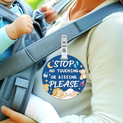 Image of 2 Pack Do Not Touch Signs Stroller Tag Blue No Touching Car Seat Sign Cute Beer Theme Stop No Touching Safety for Family PVC Seat Signs-Stroller Tag for Car Accessories 5 Inches
