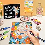 12 Acrylic Paint Pens with 24 Colours Brush Tip for Rock Painting Fabric Glass Stone Ceramic Wood Metal, Dual Tip Acrylic Markers for Adults, Paint Markers for Easter Egg Pumpkins Graffiti - Image 6