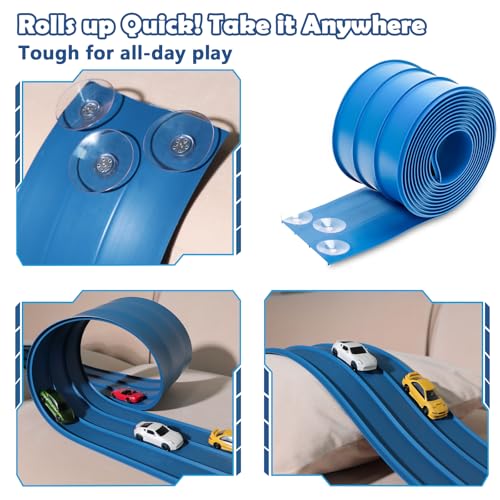Image of 3-Lane Flexible Race Track for Kids 15ft Race Car Track Compatible with Diecast 1 /64 Scale Cars, Flexible Car Track Race Ramp Toy with Strong Suction Cups