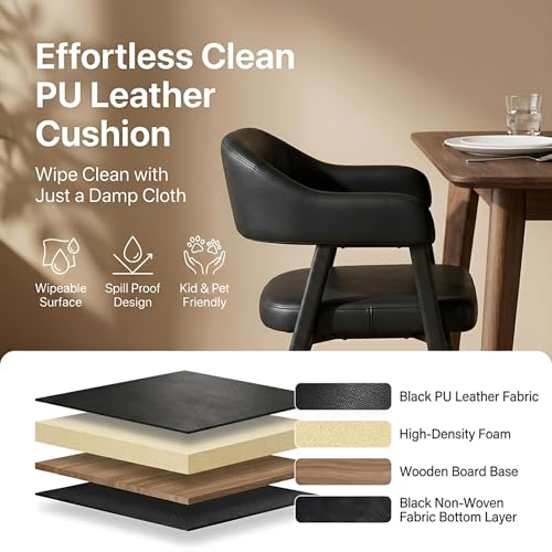 Image of HNY Modern Dining Room Arm Chairs Set of 4, Retro Faux Leather Upholstered Barrel Dining Chairs with Arms Mid-Century Black Accent Chair with Metal Legs, Open-Back Kitchen Side Chair for Living Room