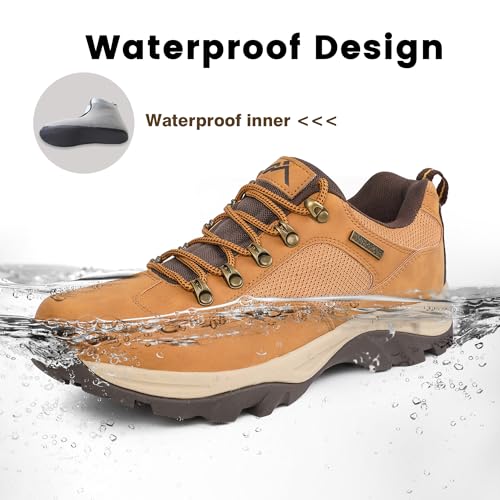 Image of CC-Los Men's Waterproof Hiking Shoes Slip Resistant Work Shoes Durable Rubber Sole Outdoor Trekking Daily Work Brown Size 7-13.5