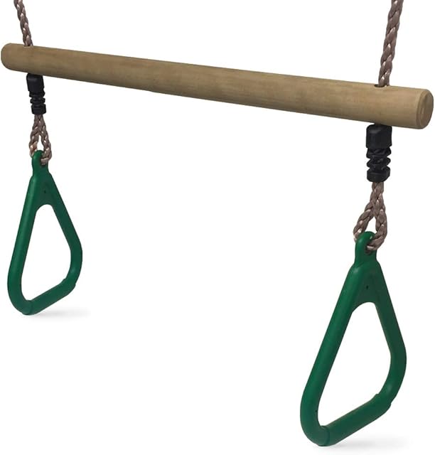 HIKS Kids Trapeze bar with Green Gym rings for Climbing Frame (also available in Blue, Pink, Purple & Red)