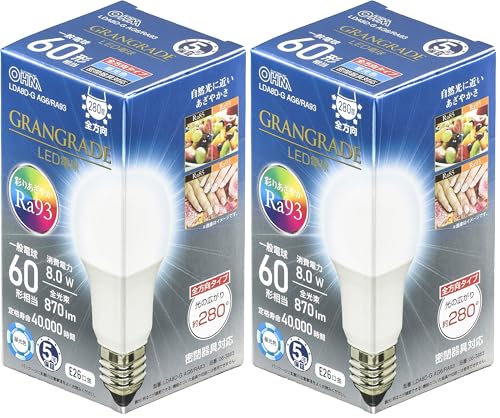 オーム電機 LED電球 E26 60形相当 昼光色 LDA8D-G AG6/RA93 06-3863 OHM (× 2)の商品画像（Amazon）