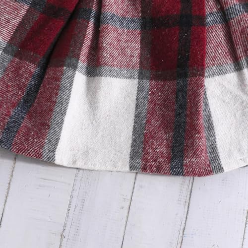 Image of Noubeau Toddler Girls Plaid Outfits Girls Puff Sleeve Knit Ribbed Shirt Tops Plaid Skirt Set Kids Fall Winter Clothes