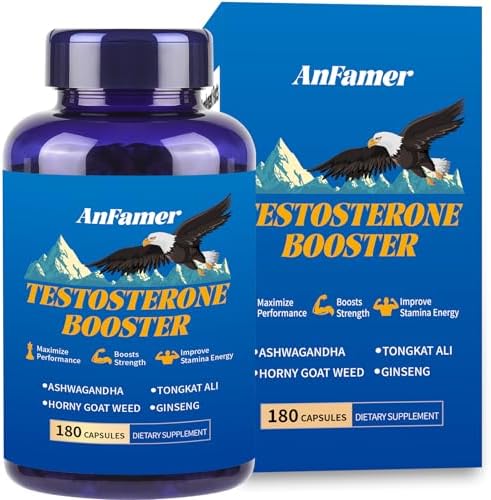 Testosterone Booster for Men with Ashwagandha, L-Arginine, Tongkat Ali, Tribulus, Natural Testosterone Supplement for Men Workout, Strength Booster, Performance and Building Muscle, 180 Capsules