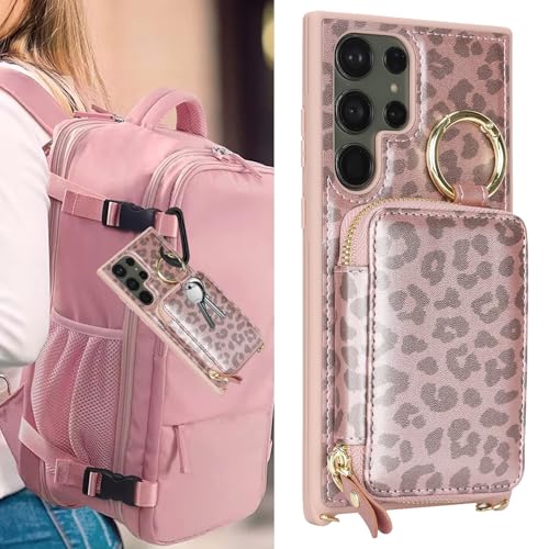 Housse Galaxy S24 Ultra rose léopard antichoc avec béquille et portefeuille - 3