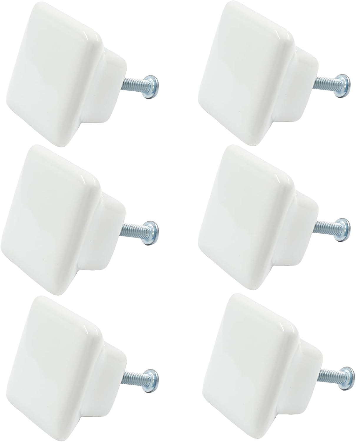 Bivethoi 6pcs Square Ceramic Knobs, 32mm White Cabinets Knobs Pull Handle for Drawers, Wardrobes, Cupboards
