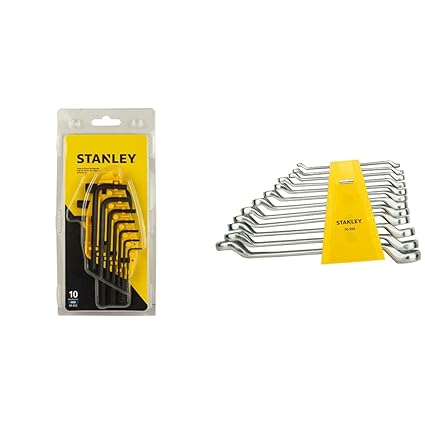 Stanley 69-253 Metric Hex Key Set (Pack of 10) 70-395E Chrome Matte Finish Shallow Offset BI HXRing Spanner Set (Pack of 12)