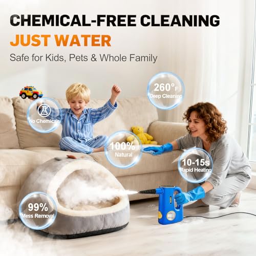 Image of Handheld Pressurized Steam Cleaner for Home - 15s Heat-Up 3-Level Adjustable Steam Cleaner with 14pcs Accessories, Multi-Surface Steamer for Cleaning Car Detailing, Tile, Grout, Chemical-Free(Blue)