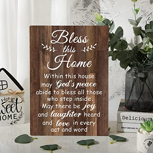 House Warming Gifts New Home Bless This Home Wall Decor House Blessing Plaque Farmhouse Entryway Sign Wood Rustic Sign for Living Room Bedroom Homeowner Gift Decor(13.8 x 11 Inches,Brown)