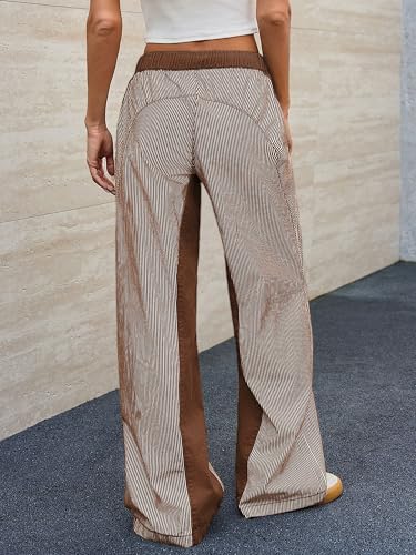 Image of PEIHOT Low Rise Striped Pants for Women Pull On Drawstring Boho Wide Leg Jeans Trendy 2026