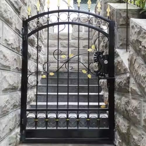 Metal Security Garden Door - Single Opening Villa Gate with Decorative Motifs, Arched Top, Lockable Patio Entrance for Backyard & Lawn - Customizable Design