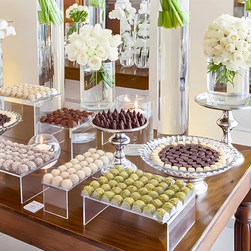 Image of Aheroi Display Risers, 4 Pcs Acrylic Riser Display Shelf, Clear Risers Display Stands, Rectangular Acrylic Risers for Decor Display, Showcase Stands for Cupcake Funko, Risers for Organize(1-3-4-5IN)