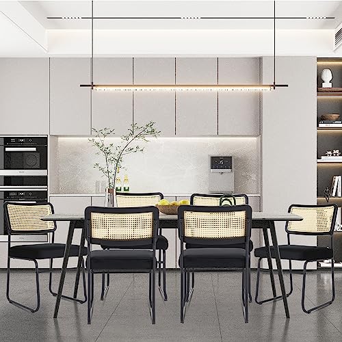 Bxcsmfa Rattan Dining Chairs Set 2 Mid Century Modern Dining Chair Black Upholstered Velvet Accent Chair Armless Kitchen & Dining Room Chair #TOP6