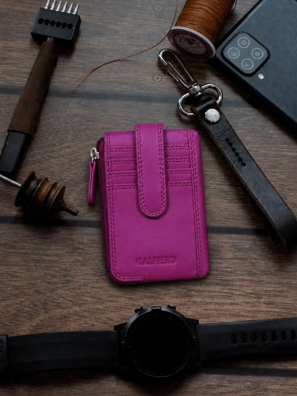 Image of Calfnero Genuine Leather Card Holder & Key Case for Men & Women | Slim Wallet with Zipper Pocket, Card Slots & Key Chain | Compact Travel Organizer