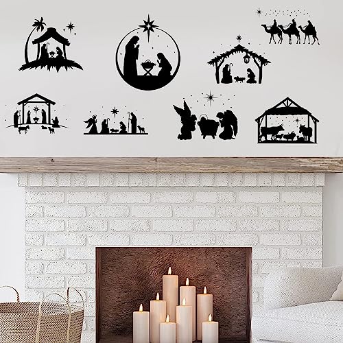 Large Christmas Nativity Scene Wall Decal Religious Nativity Wall Stickers Nativity Scene Wall Decals Decor Removable Modern Decor For Xmas Holiday Baby Room Living Room Bedroom #TOP2