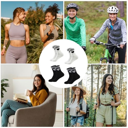 EMOTTOS 4 Pares Set 39-45 Calcetines Deporte Tenis Mujer con Estampado Corazón a Rayas, Calcetines Deportivos Transpirables Puño Calcetín Elástico Antideslizante Trekking Running Padel Gym Aire Libre - imagen 6