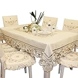 Brown flower embroidered lace cream tablecloth rectangular 72 inch x 126 inch approx extra large